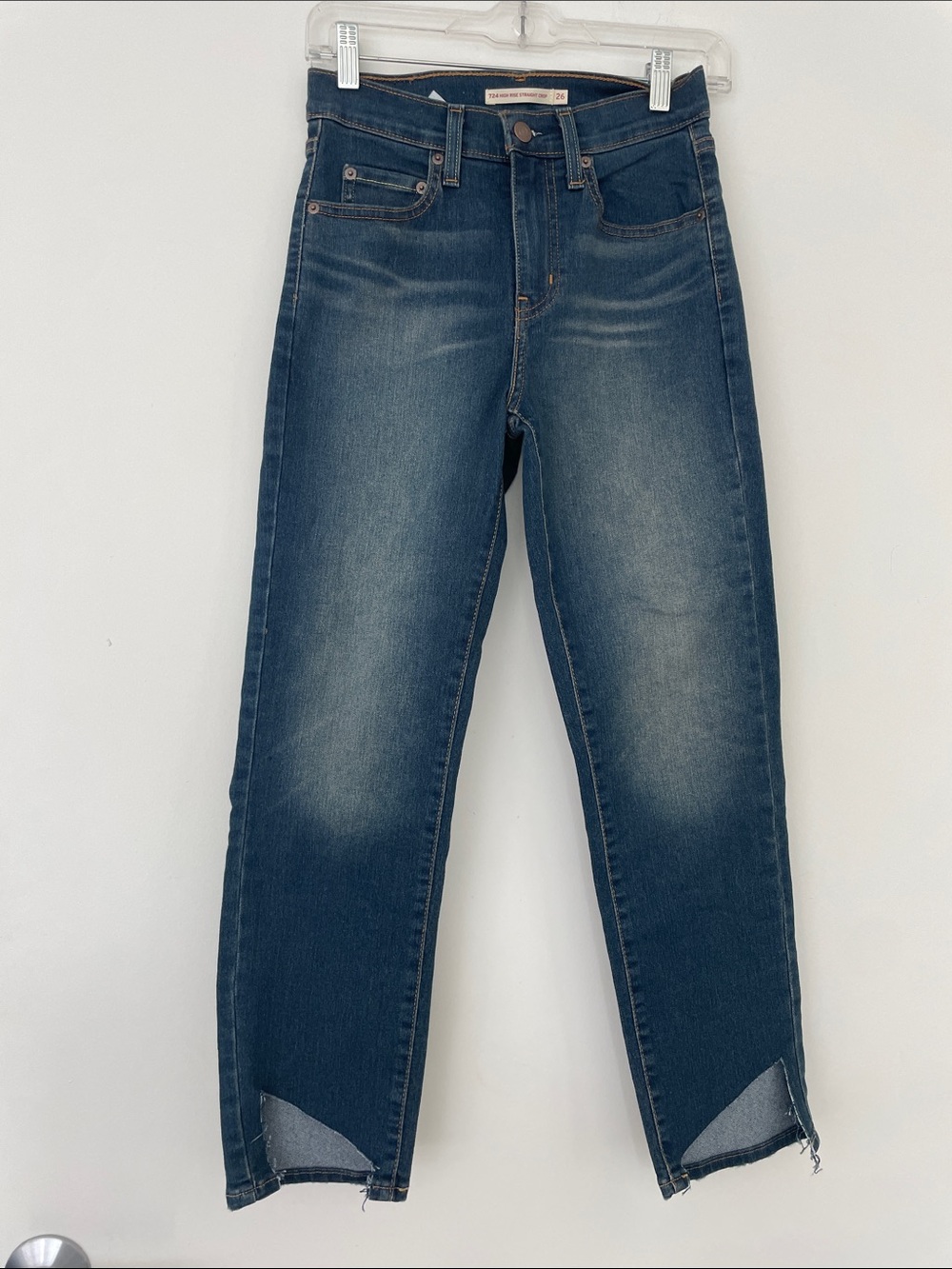 NEVER WORN Levi's Mid/ Dark Blue Straight Leg Jeans with Raw Hem